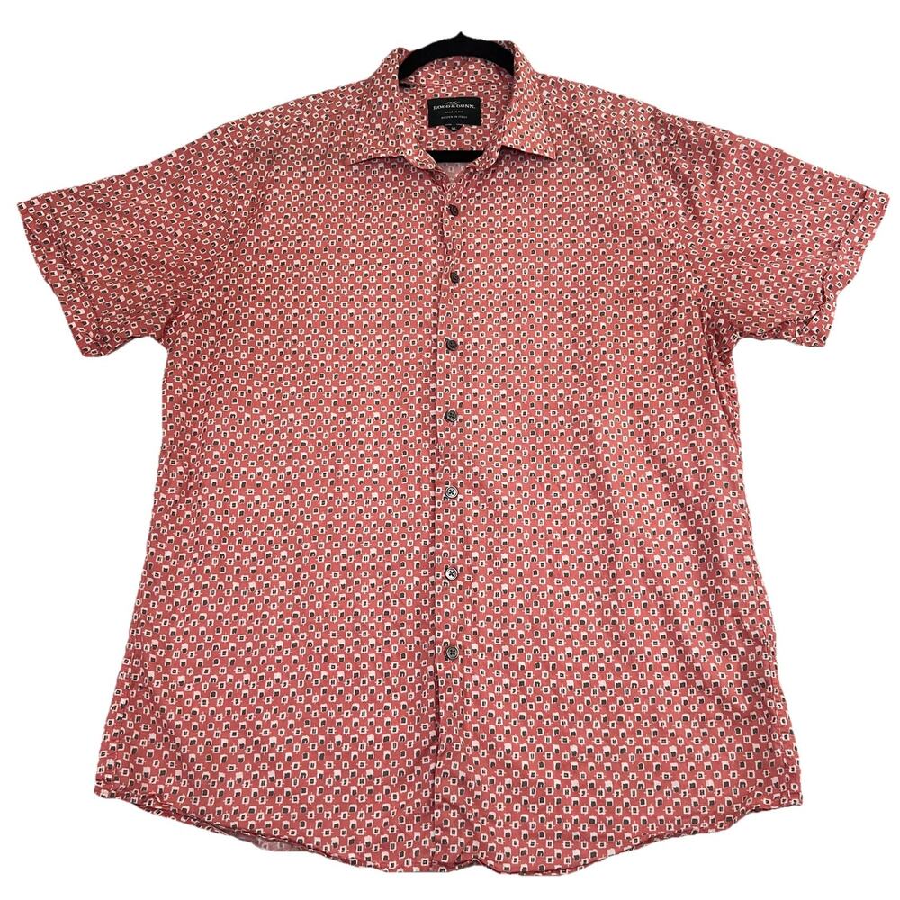Rodd & Gunn Sports Fit Shirt Mens Size XL Pink Gray Geometric Button S/S Preppy